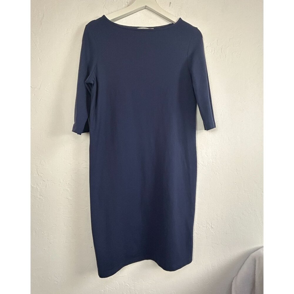 TravelSmith Womens Navy Blue 3/4 Sleeve Stretch Knit Shift Dress Small Stretch